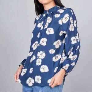APIECE APART BRAVO PINTUCK BLOUSE - ROSIE FLORAL NAVY SILK SIZE 0
